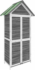 Cabane de Jardin en Bois Massif Gris, Armoire à Outils 89x52,5x175 cm