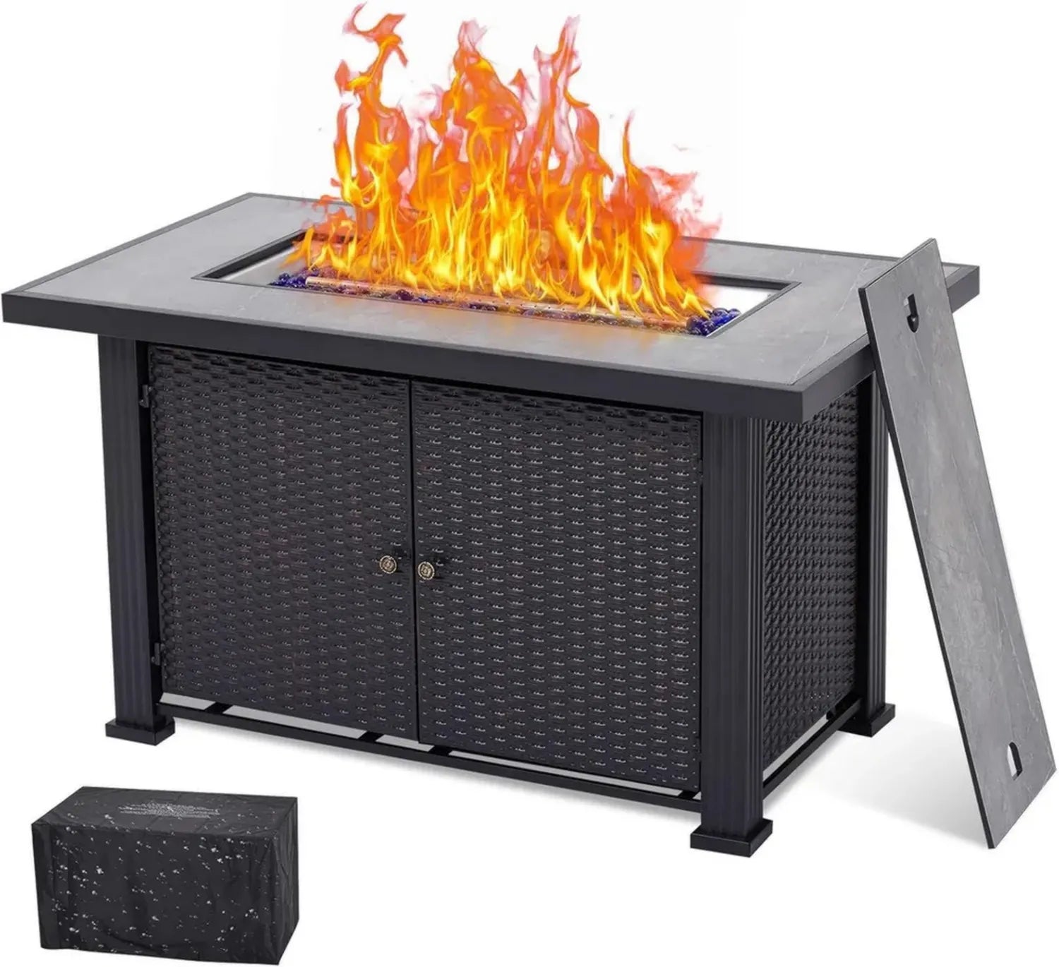 Table de feu rectangulaire 50 000 BTU au propane avec housse imperméable, acier robuste certifié CSA pour jardin
